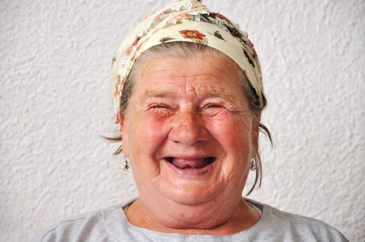 Old aged female person, very delightful and funny face