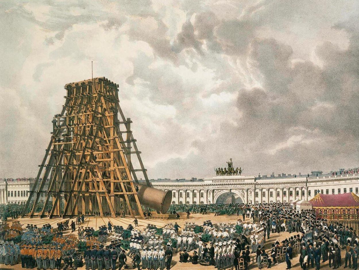 Подъём Александровской колонны в 1832 году