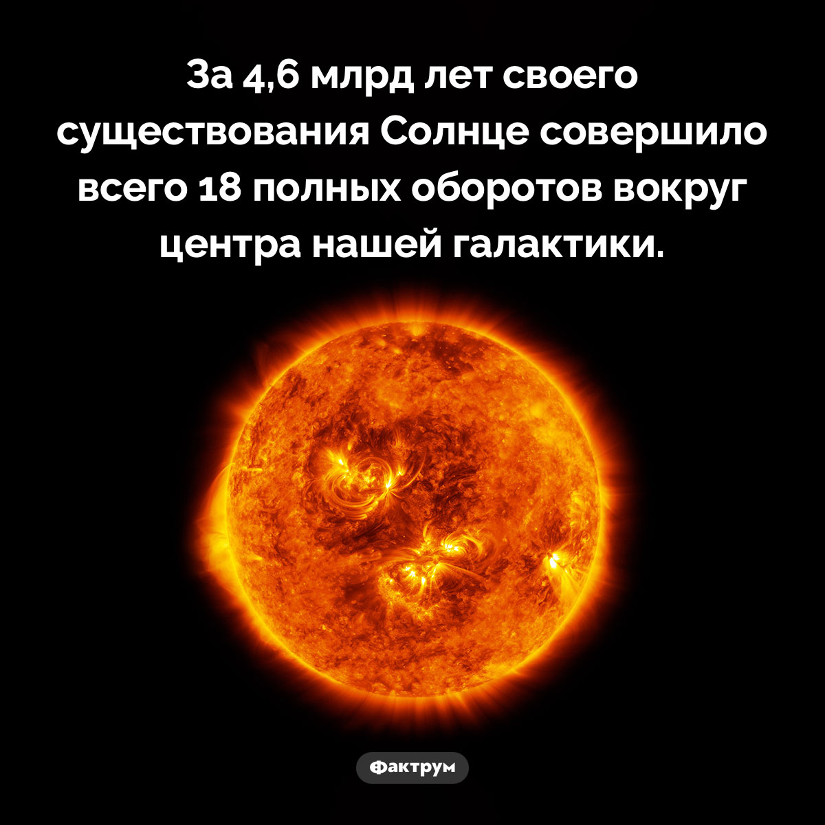 Солнцу требуется около 250 млн лет, чтобы совершить один оборот вокруг центра Млечного пути. За 4,6 млрд лет своего существования Солнце совершило всего 18 полных оборотов вокруг центра нашей галактики.