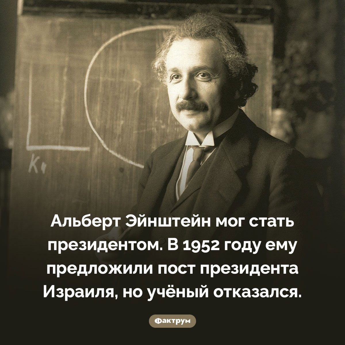 Эйнштейн-президент. Альберт Эйнштейн мог стать президентом. В 1952 году ему предложили пост президента Израиля, но учёный отказался.