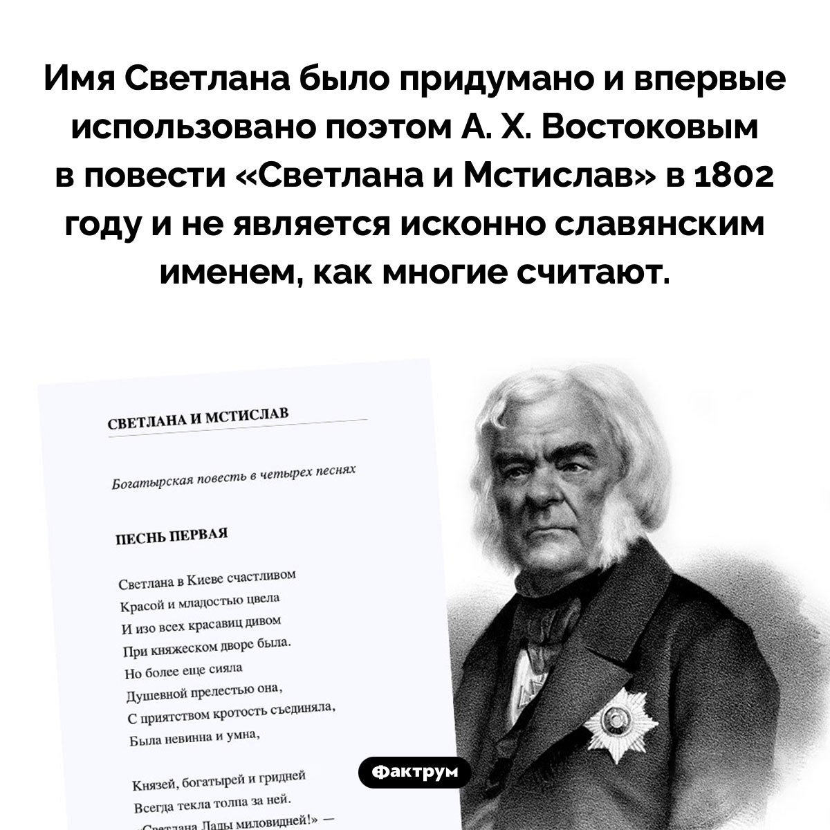 Имя Светлана придумал поэт Востоков в 1802 году