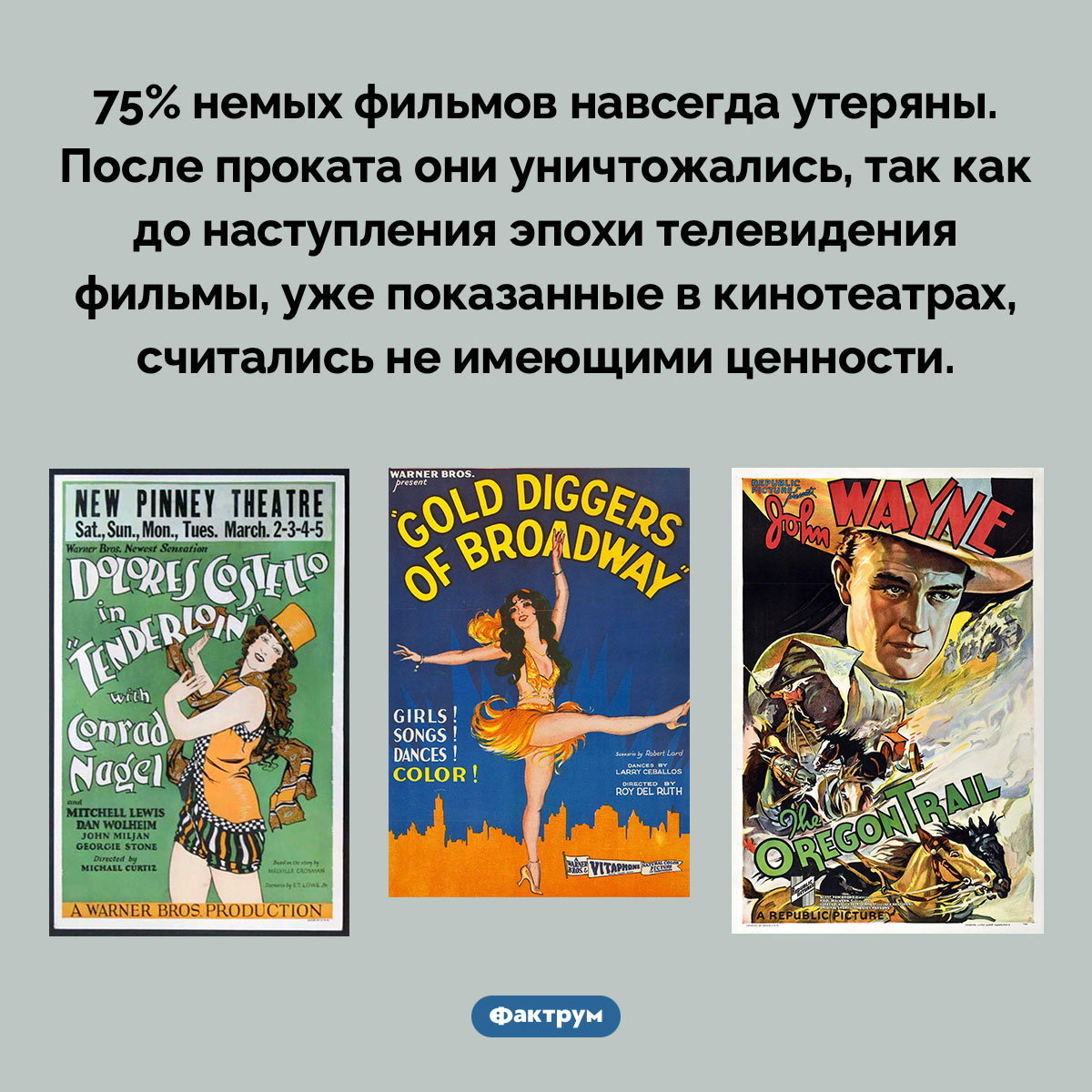 75% немых фильмов были уничтожены после показа в кинотеатрах